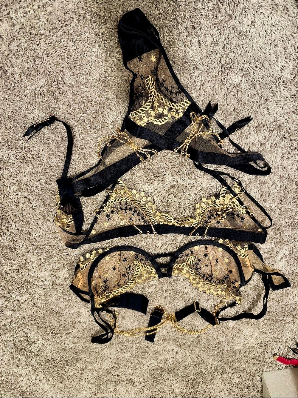 Honey Birdette Black & Gold Lace set